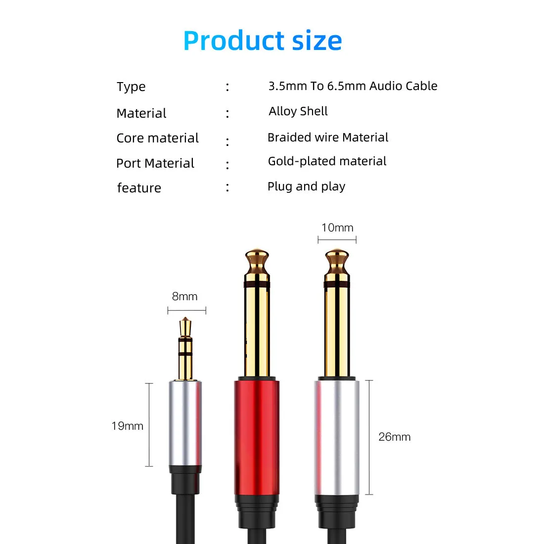 035 3.5mm to Dual 6.35mm/6.5mm Male to Male AUX Audio Cable for Phone MP3 Speaker 1.8m