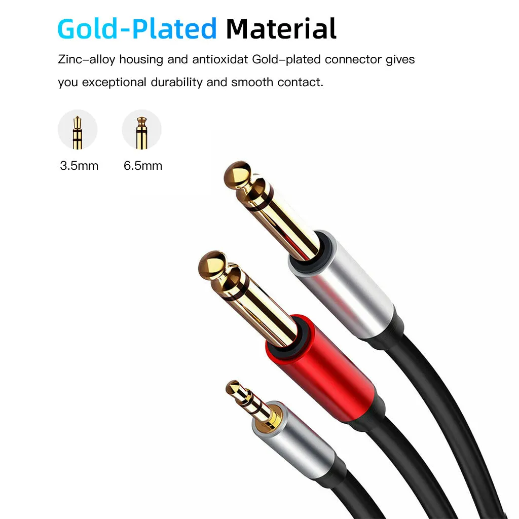 035 3.5mm to Dual 6.35mm/6.5mm Male to Male AUX Audio Cable for Phone MP3 Speaker 1.8m