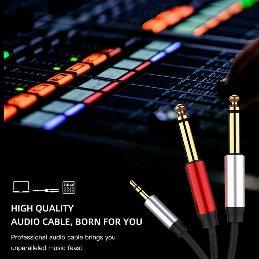 035 3.5mm to Dual 6.35mm/6.5mm Male to Male AUX Audio Cable for Phone MP3 Speaker 1.8m