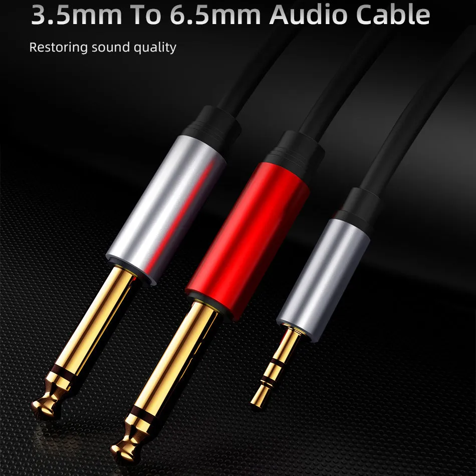 035 3.5mm to Dual 6.35mm/6.5mm Male to Male AUX Audio Cable for Phone MP3 Speaker 1.8m