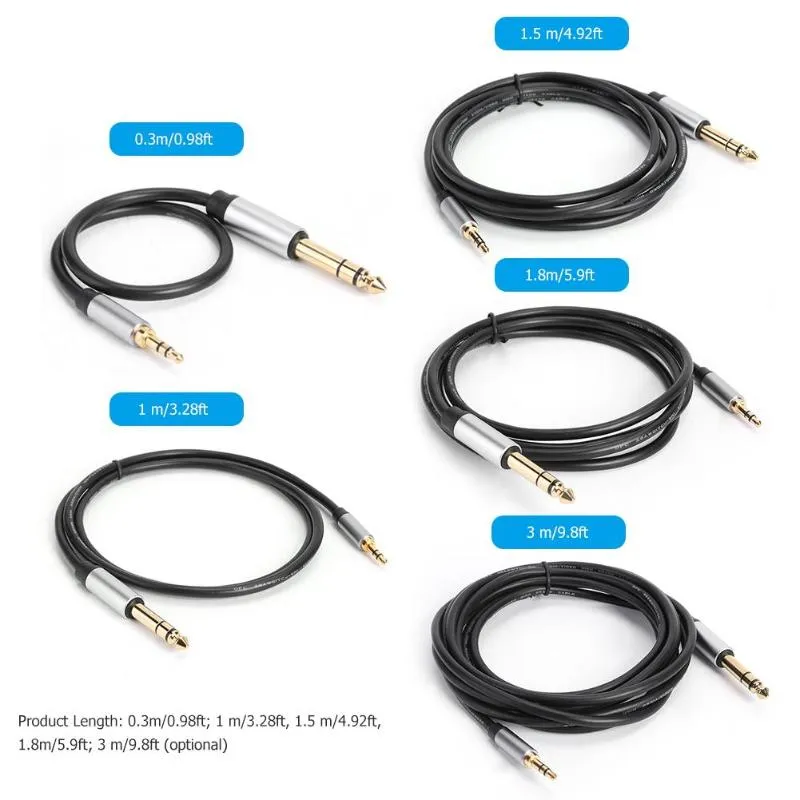 0.3m Conversion Cord 3.5mm Male to 6.35mm Male TRS Jack Aux Adapter Cable for Mixer Amplifier