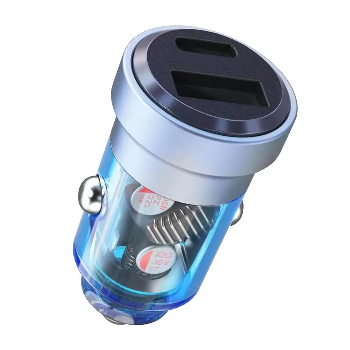 12-24V Dual USB Car Charger PD30W   QC18W Fast Charging Portable Mini Stylish Transparent Housing