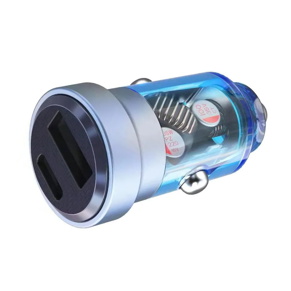 12-24V Dual USB Car Charger PD30W   QC18W Fast Charging Portable Mini Stylish Transparent Housing