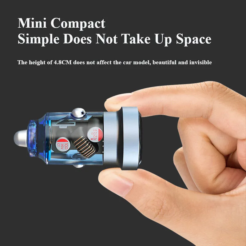 12-24V Dual USB Car Charger PD30W   QC18W Fast Charging Portable Mini Stylish Transparent Housing