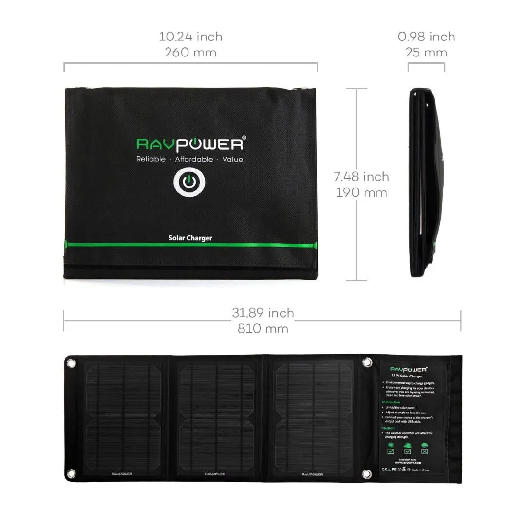 15-Watt Portable Folding Solar Panel Battery Charger for Phones Tables USB