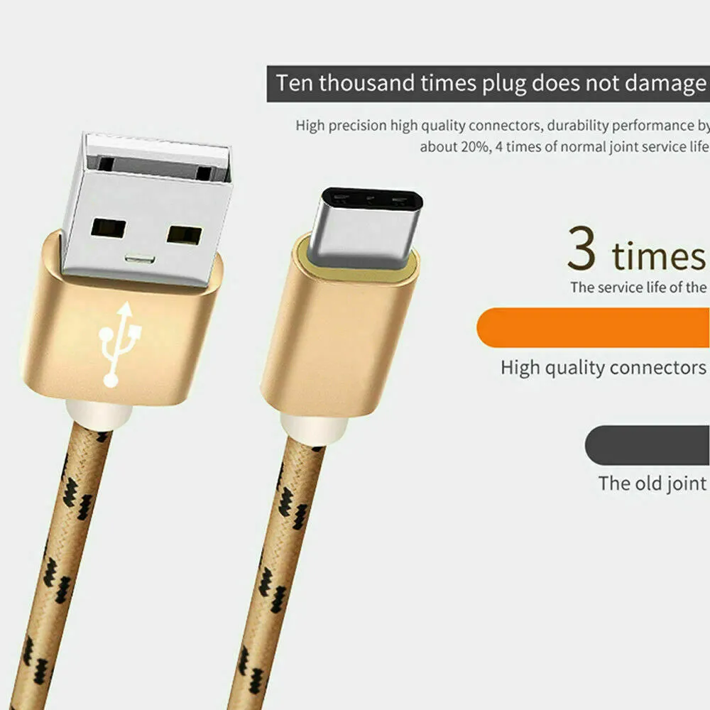 1M Fast Charging USB Type C Cable For Samsung Galaxy S series A series Note Tab LG Huawei HTC Google Pixel Android –Gold