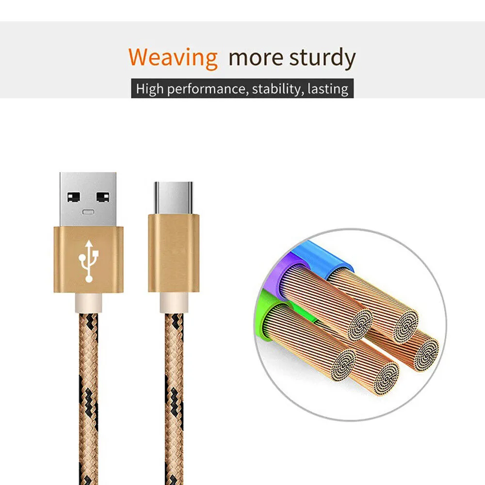 1M Fast Charging USB Type C Cable For Samsung Galaxy S series A series Note Tab LG Huawei HTC Google Pixel Android –Gold