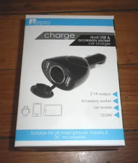 2 Way USB Car Charger Adaptor for Tablets, Smartphones & iPads - Part # APL38