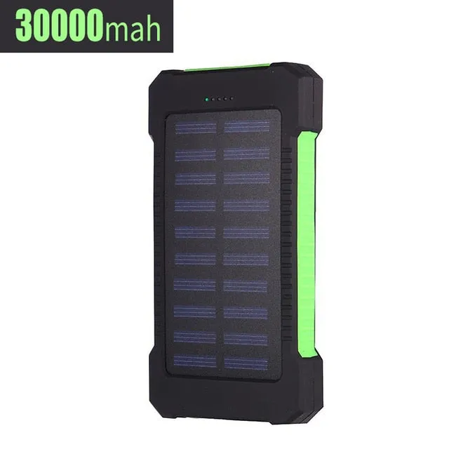 30000mah Solar Charger Portable LED Outdoor Power Bank with Charging Cable for Fast Charging External Battery for Android Iphone