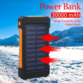 30000mah Solar Charger Portable LED Outdoor Power Bank with Charging Cable for Fast Charging External Battery for Android Iphone