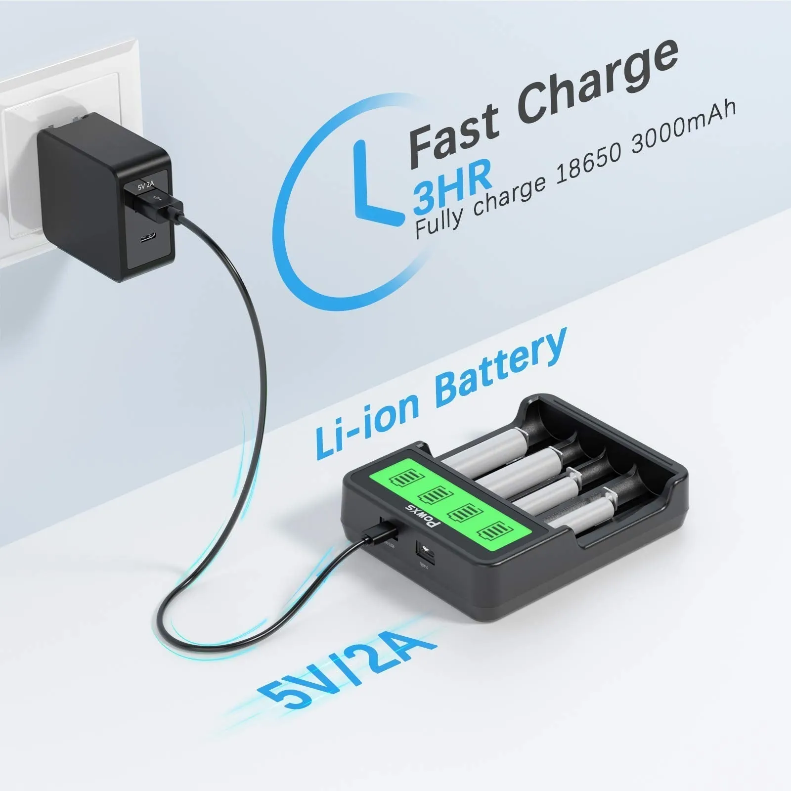 4 Slots Universal Battery Charger and 4 Pcs 14500 Li-ion Batteries Combo