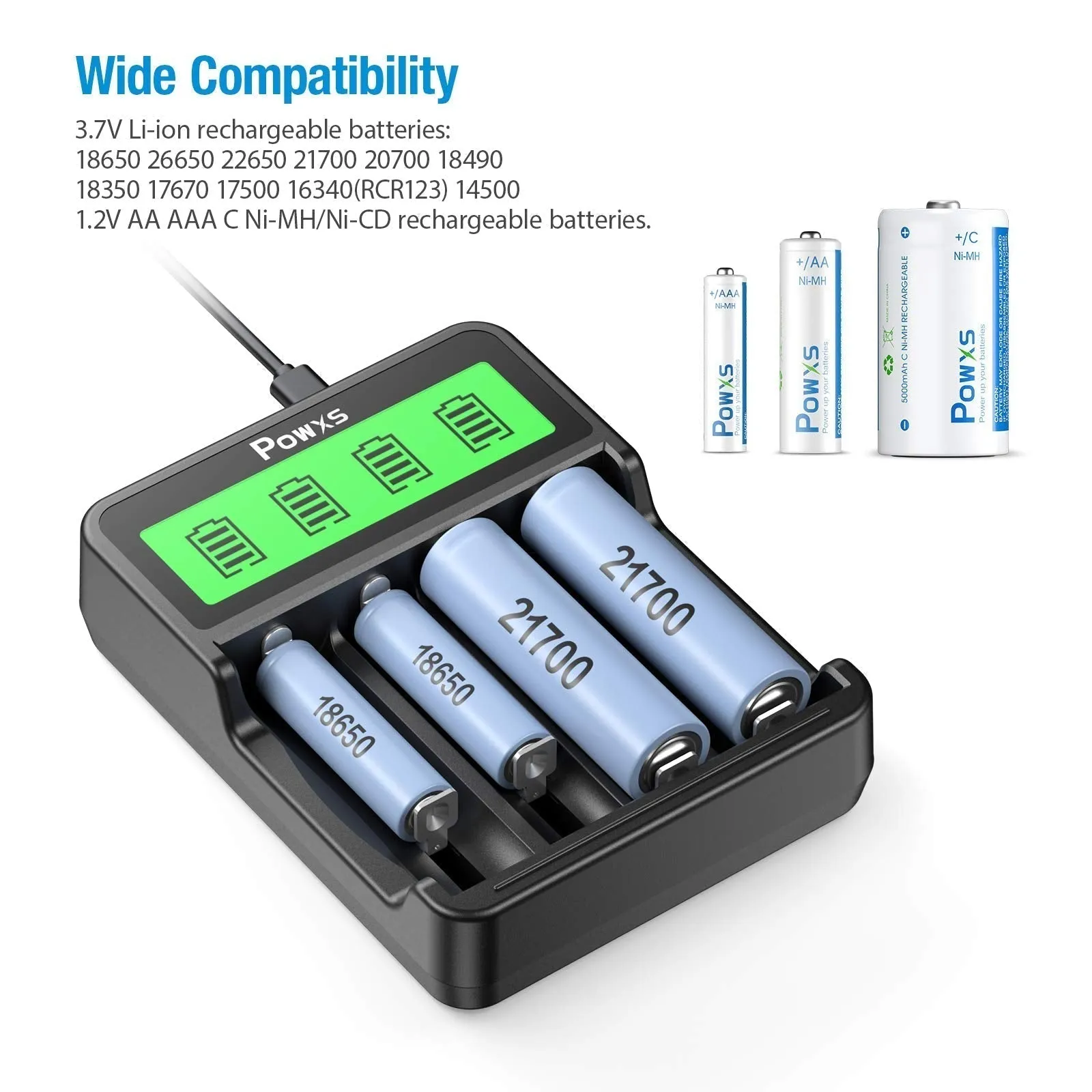 4 Slots Universal Battery Charger and 4 Pcs 14500 Li-ion Batteries Combo