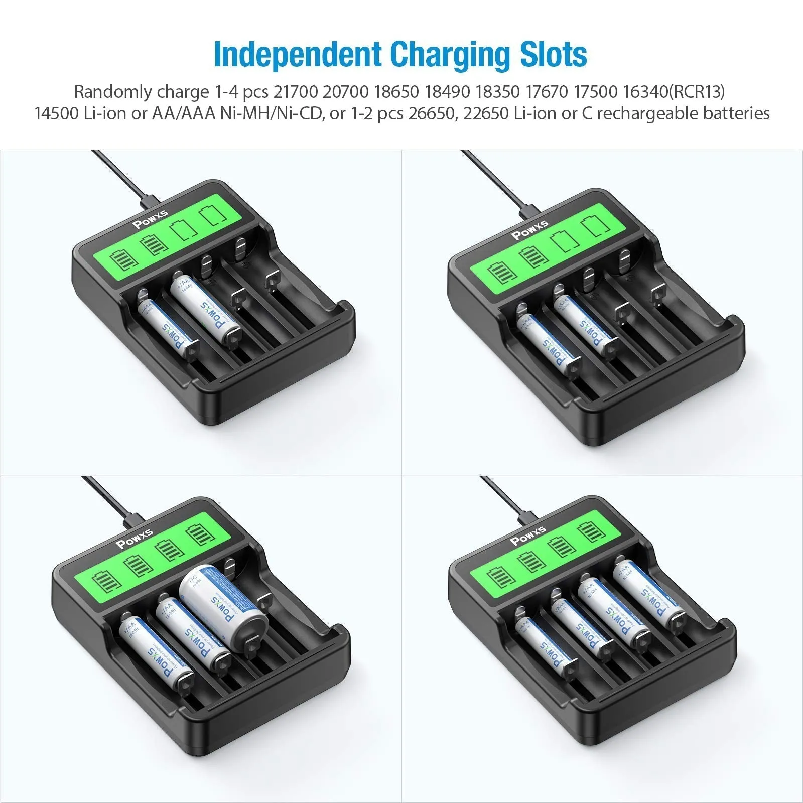 4 Slots Universal Battery Charger and 4 Pcs 14500 Li-ion Batteries Combo