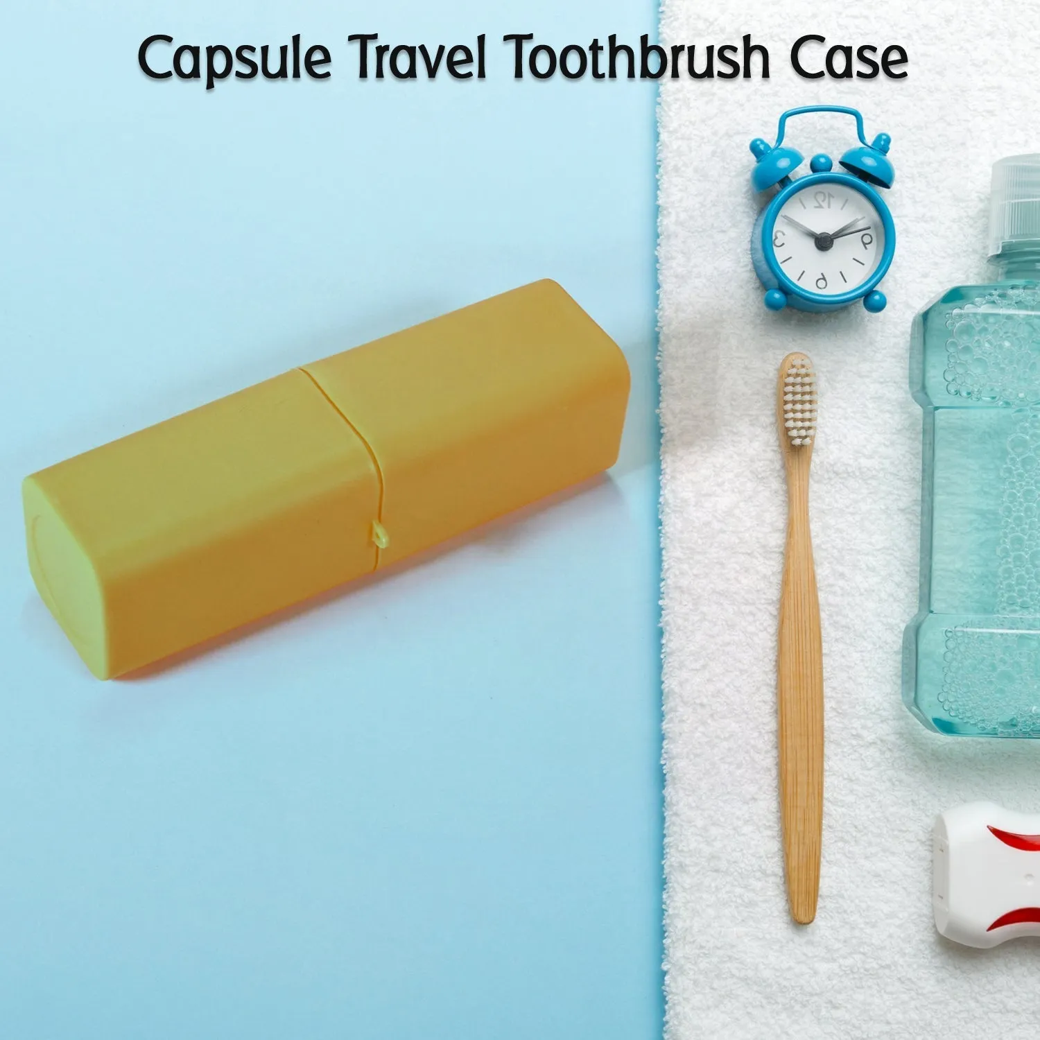 4993 Saffron Square Shape Capsule Travel Toothbrush Toothpaste Case Holder Portable Toothbrush Storage Plastic Toothbrush Holder.