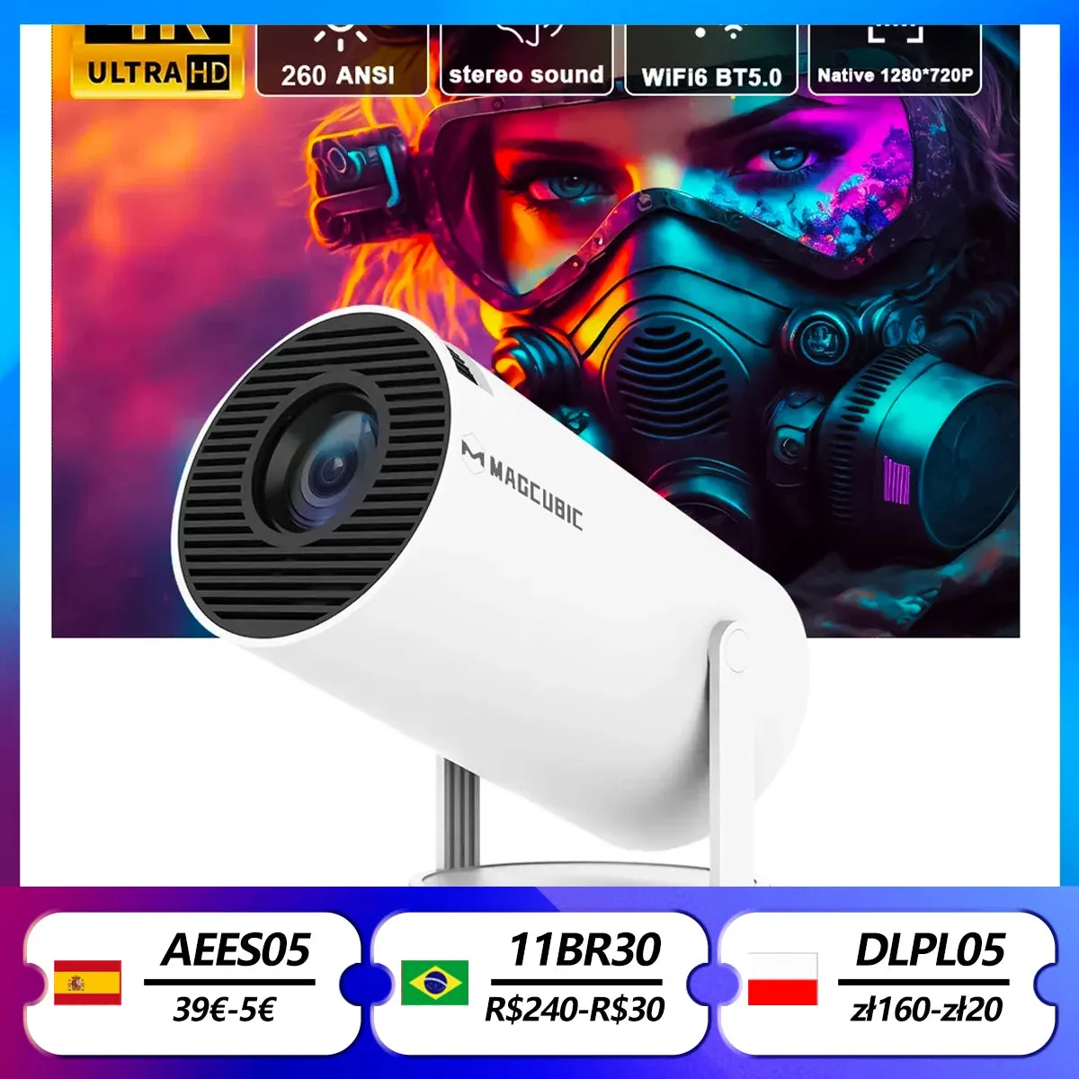 4K Wifi Portable Projector with Remote Control