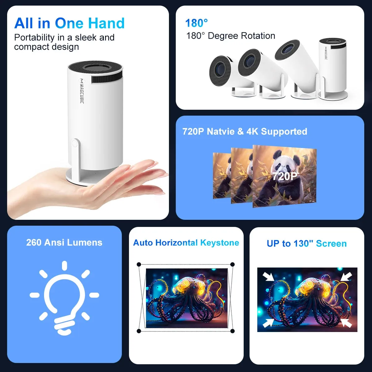 4K Wifi Portable Projector with Remote Control