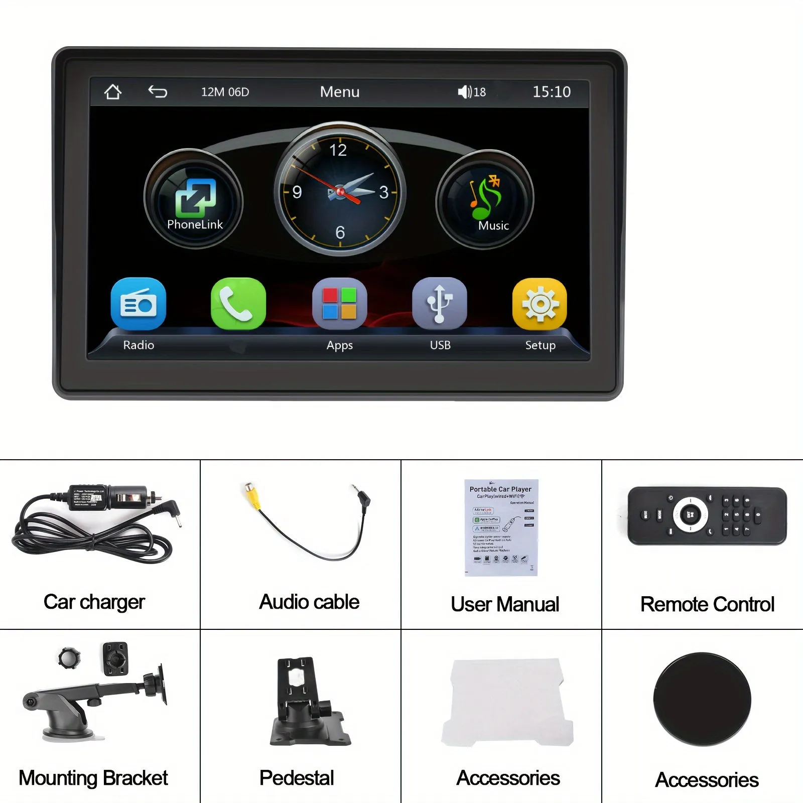 7 Inch HD Portable Wireless ios Carplayer and Android Auto Screen