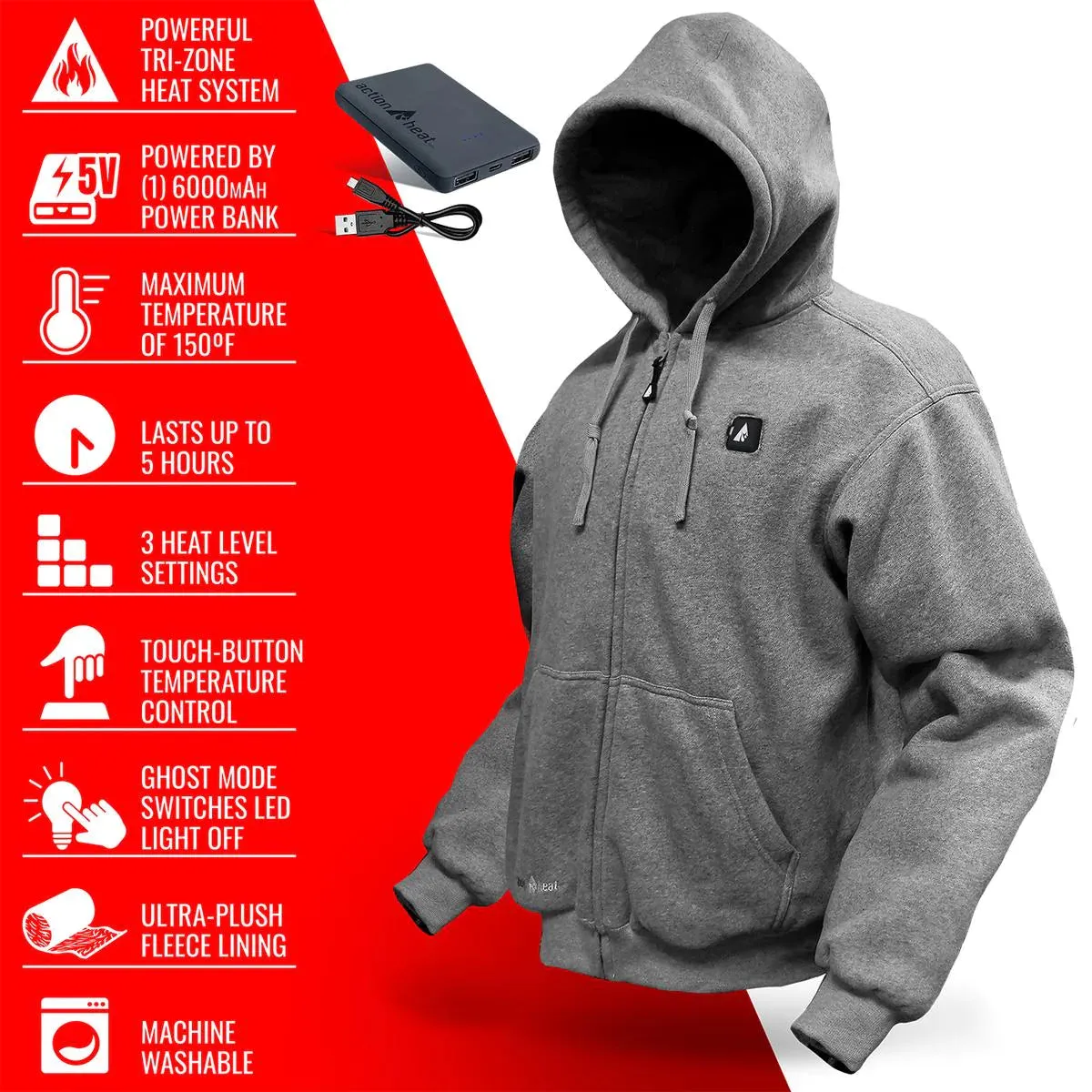 ActionHeat 5V Battery Heated Hoodie Sweatshirt