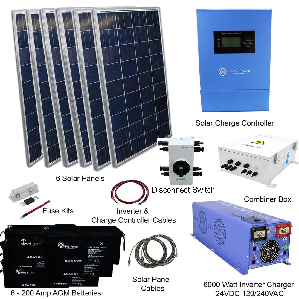 AIMS Power 24VDC Off-Grid Solar Kit | 1980 Watt Solar   6000 Watt Pure Sine Inverter Charger