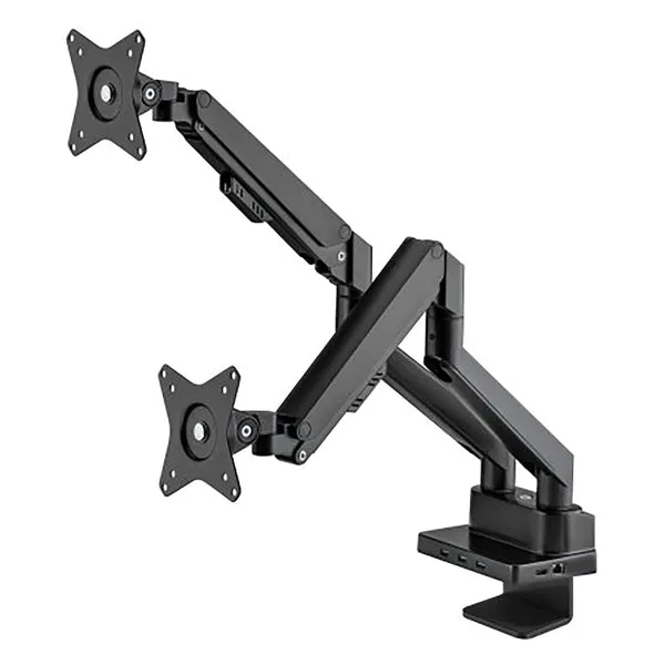 Aluminum Gas-Spring Dual-Monitor Desk Mount with 8-in-1 Docking Station