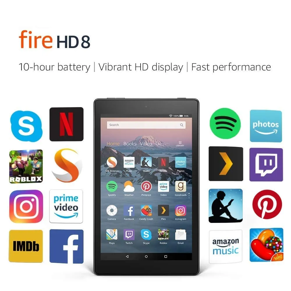 Amazon Fire HD 8 tablet, 8" Amazon Fire HD Tablet , 8" Display, 32 GB, designed for portable entertainment, Black