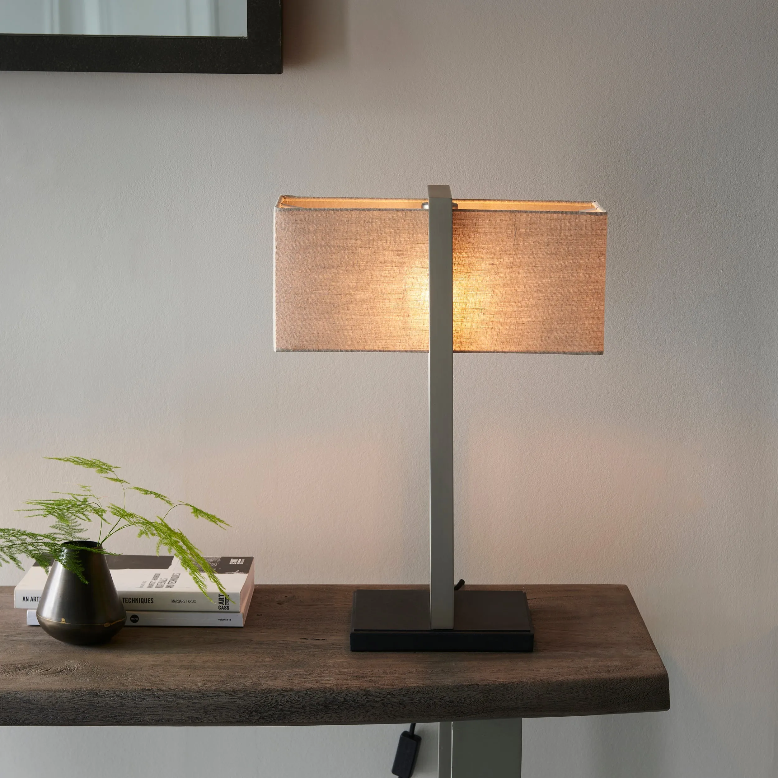 Amos Station Table Lamp Satin Nickel with Shade