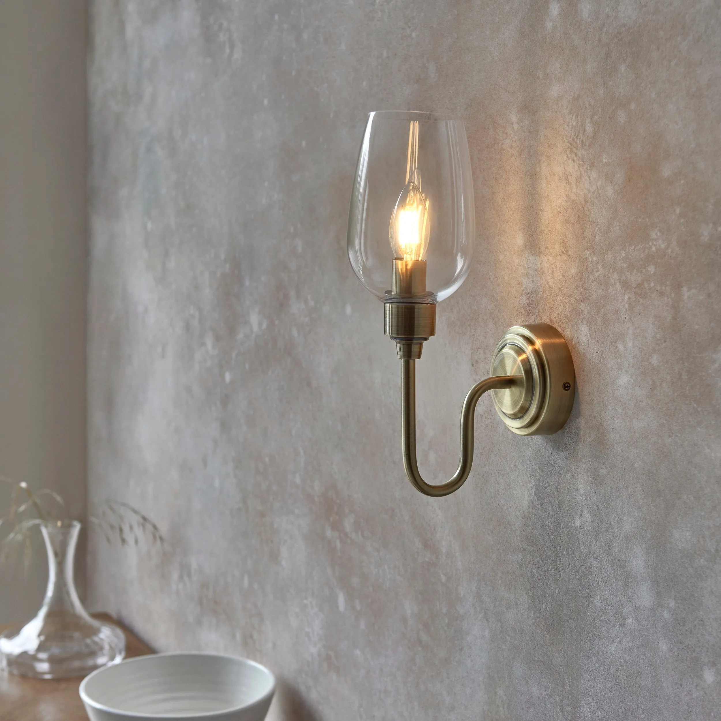 Amos Turret Single Wall Light Antique Brass