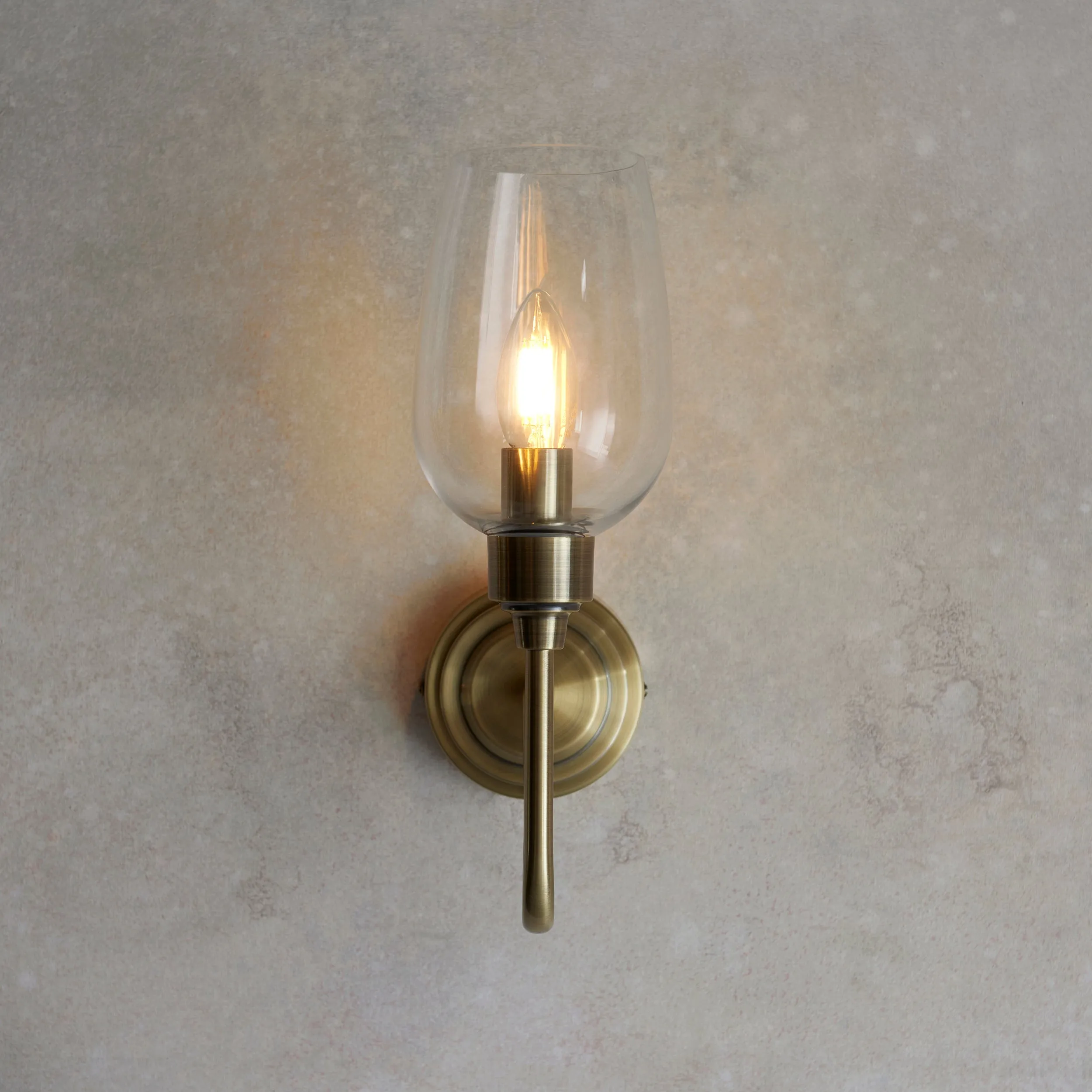 Amos Turret Single Wall Light Antique Brass