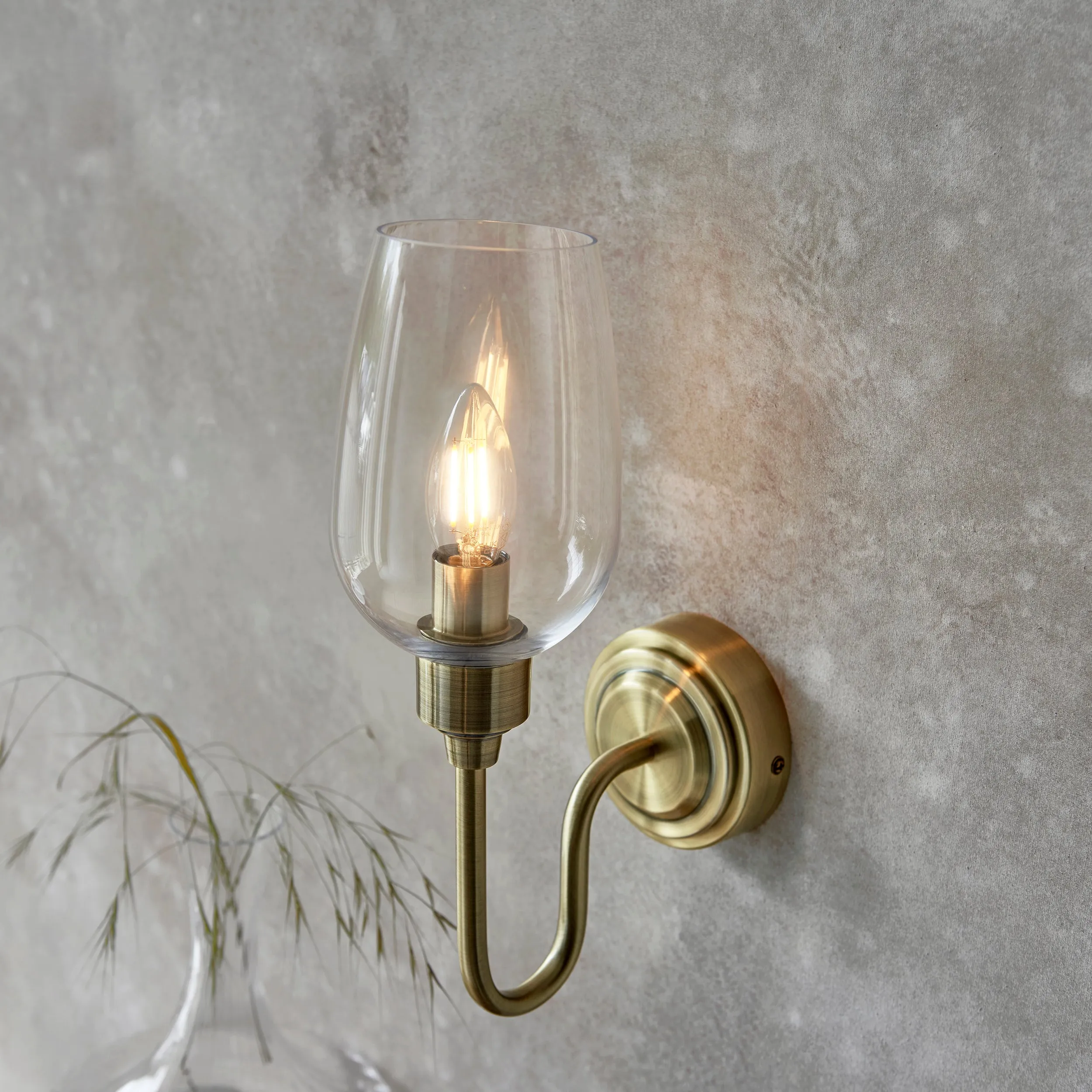 Amos Turret Single Wall Light Antique Brass