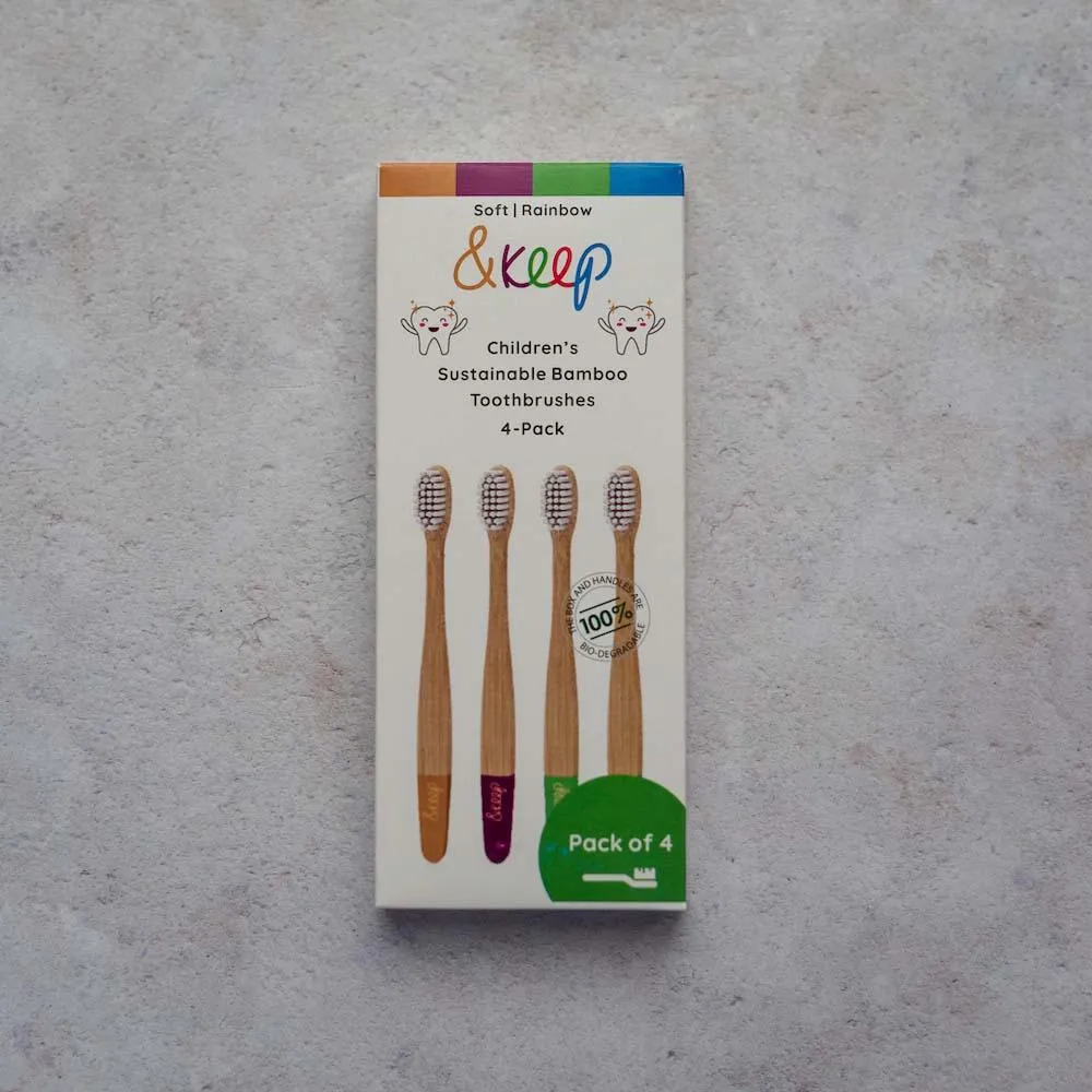 &Keep Children's Bamboo Toothbrushes - Pack of 4 Rainbow