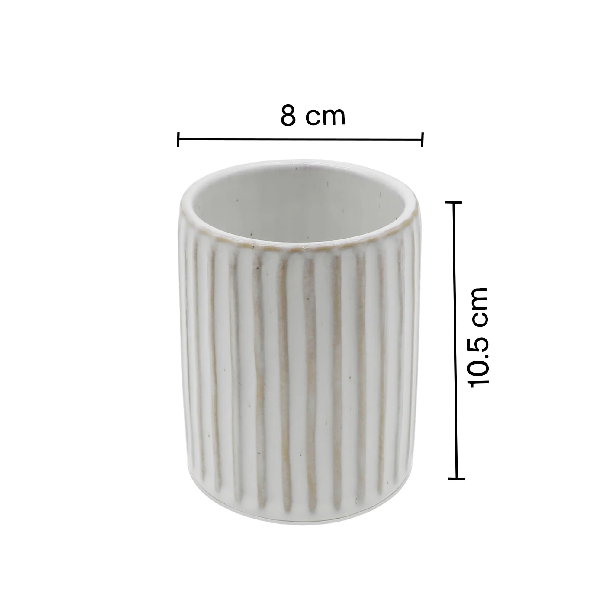 Anko Ceramic Toothbrush Holder for Bathroom | Toothpaste, Makeup Brush Holder for Bathroom | Bathroom Accessories for Wash Basin | Home, Office, Bathroom Organiser | White, Lined | Set of 3