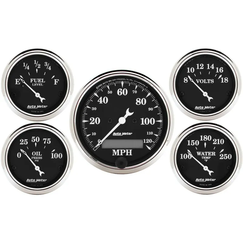 Auto Meter Old Tyme Black Street Rod Kit - Includes 3-1/8 in. 120 MPH Electric Speedometer