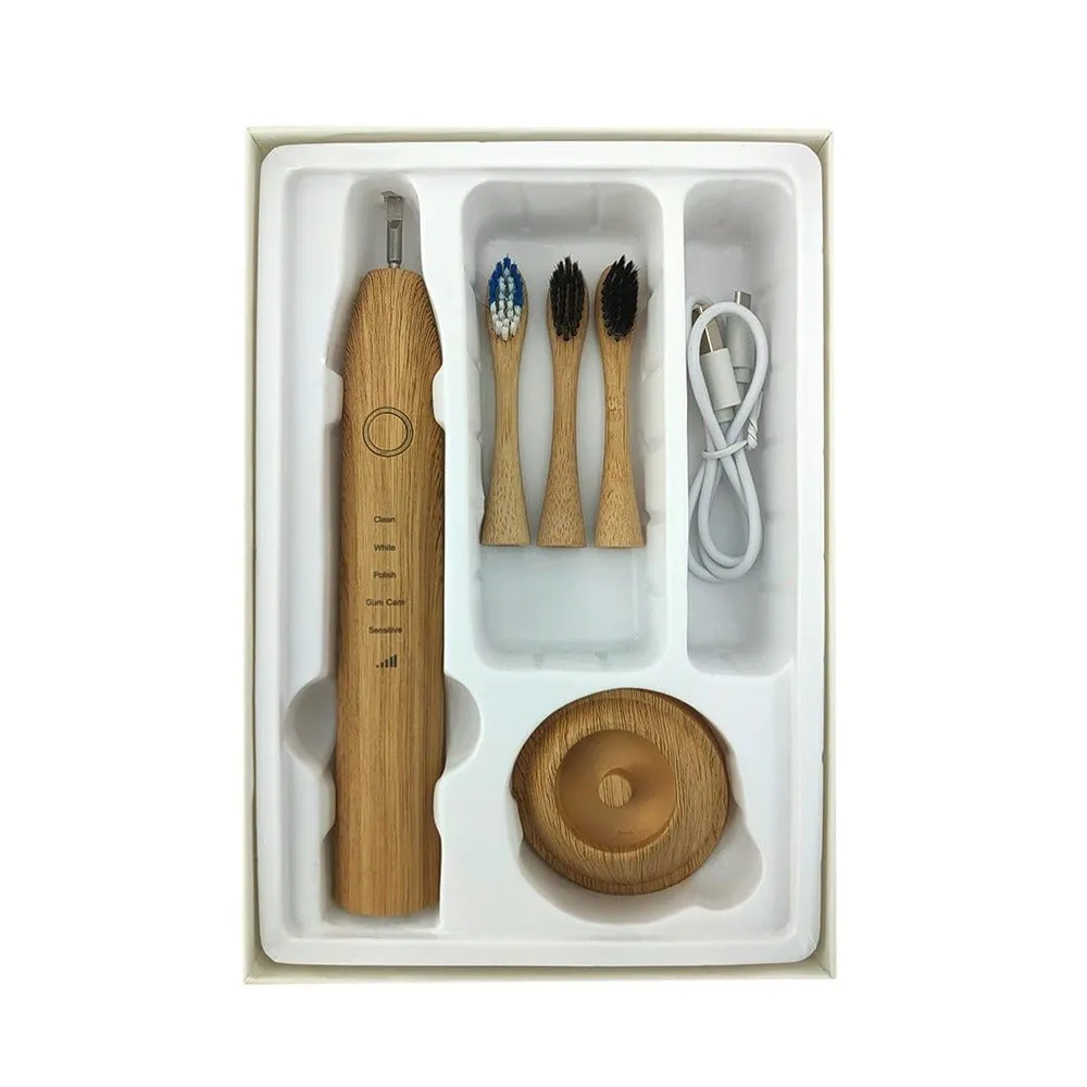 Bamboo Electric Toothbrush with Nylon Bristles (USB or wireless charging)