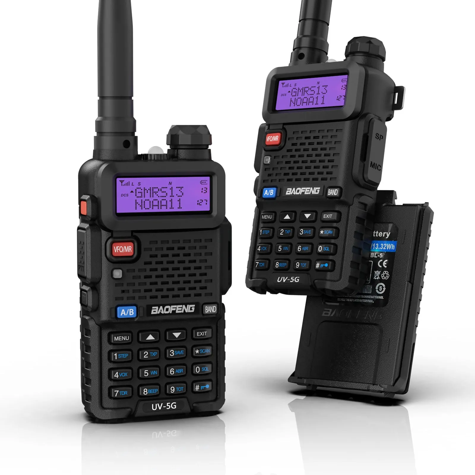 Baofeng UV-5X / UV-5G [1 Pair] GMRS Radio | 5W | Repeater Capable | NOAA Scan