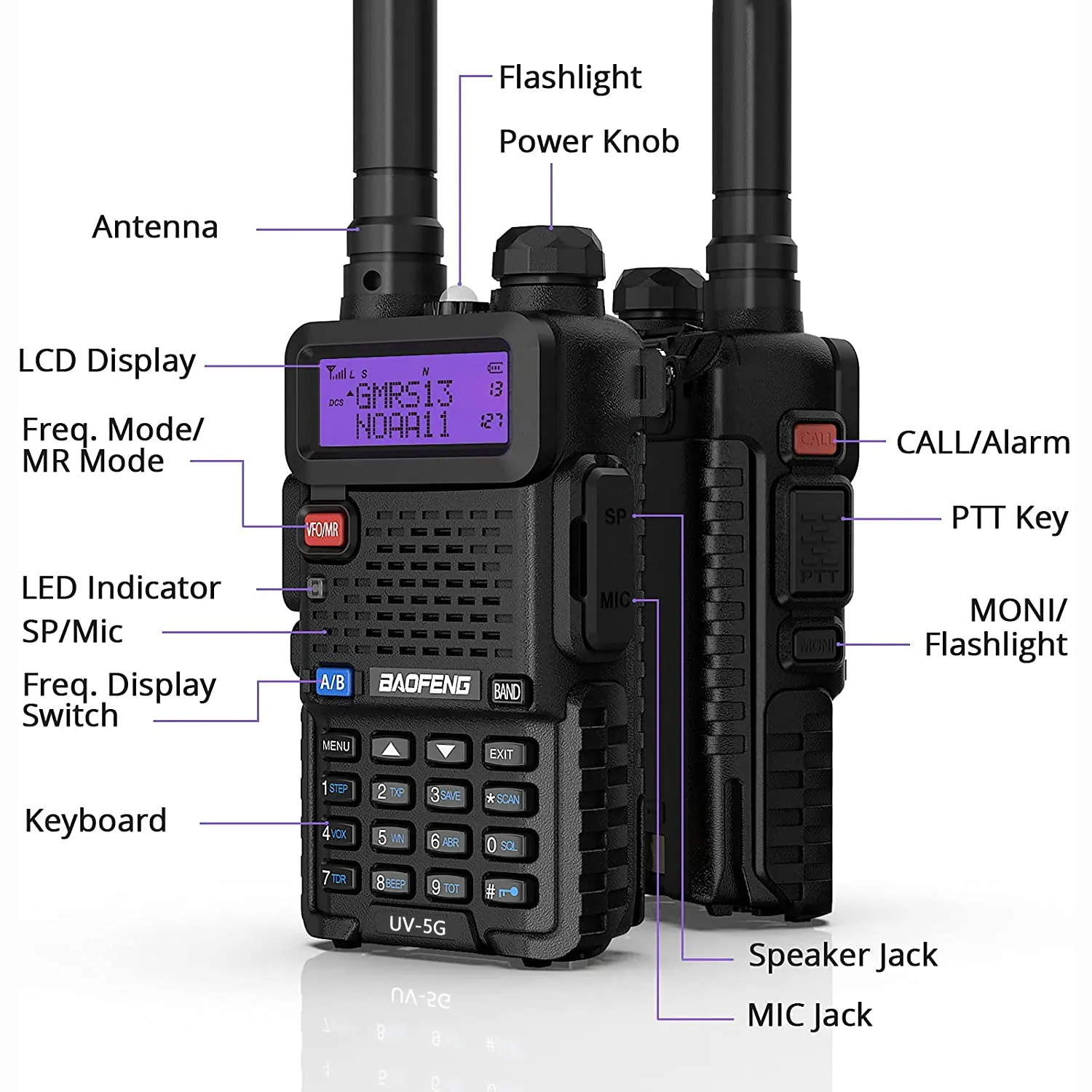 Baofeng UV-5X / UV-5G [1 Pair] GMRS Radio | 5W | Repeater Capable | NOAA Scan