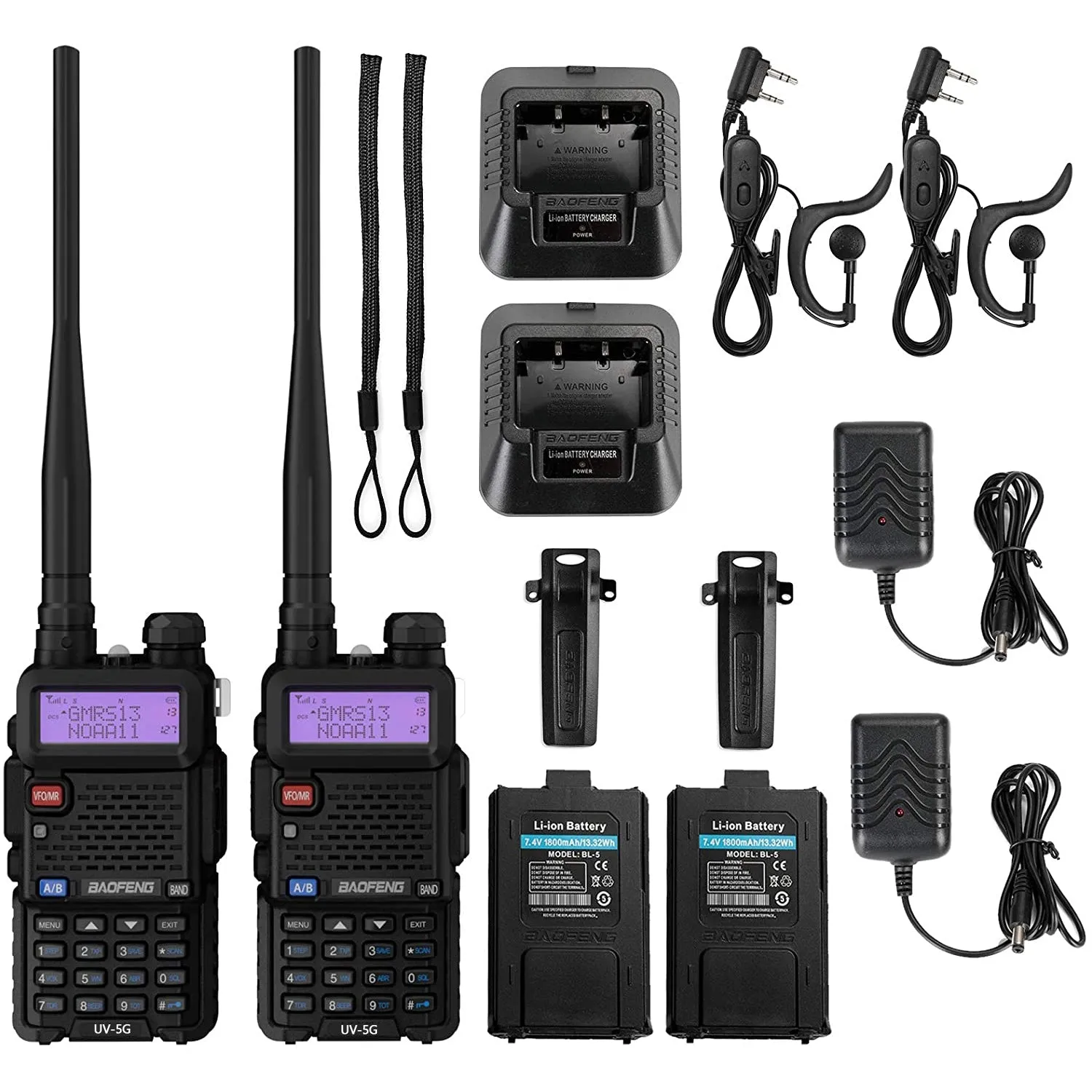 Baofeng UV-5X / UV-5G [1 Pair] GMRS Radio | 5W | Repeater Capable | NOAA Scan