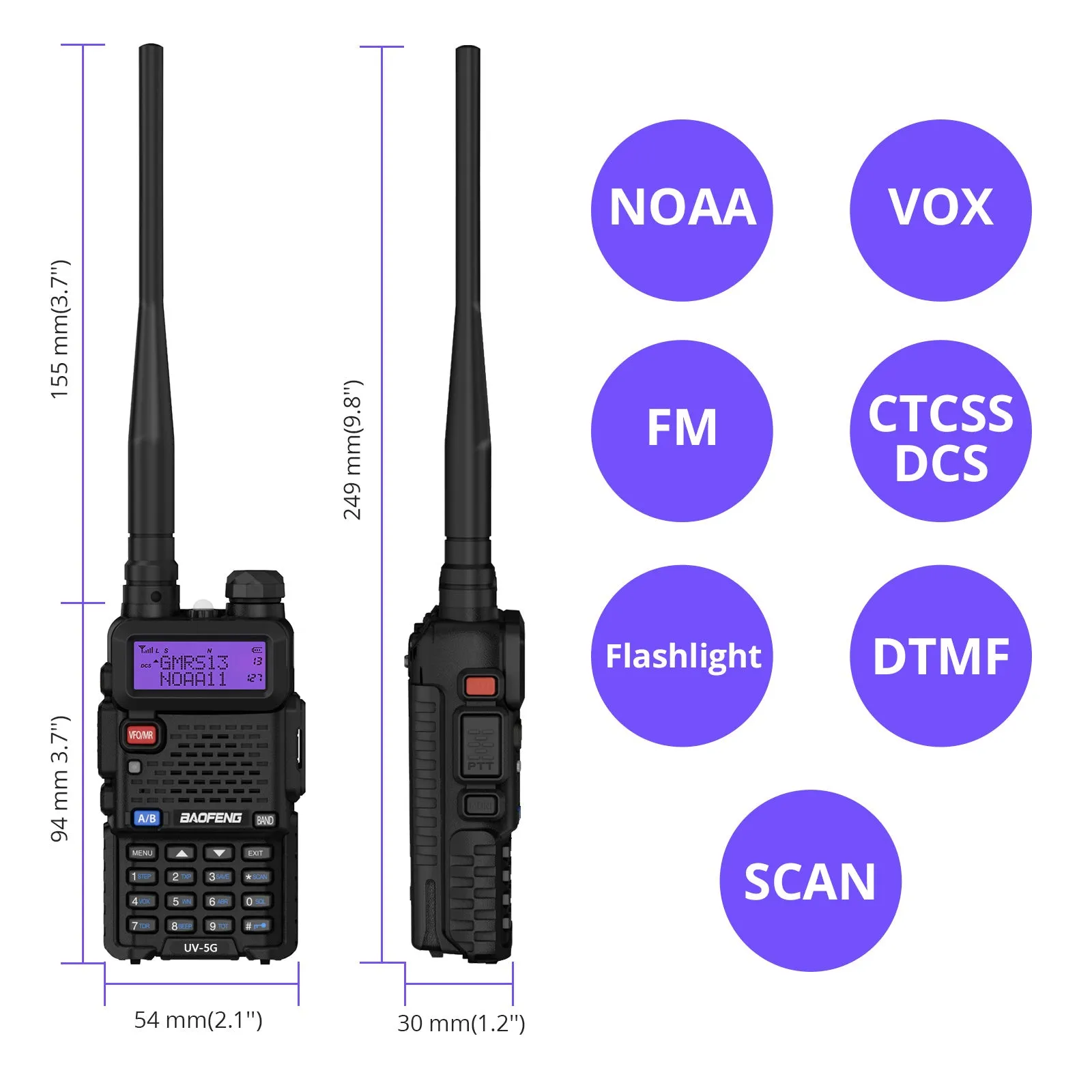 Baofeng UV-5X / UV-5G [1 Pair] GMRS Radio | 5W | Repeater Capable | NOAA Scan