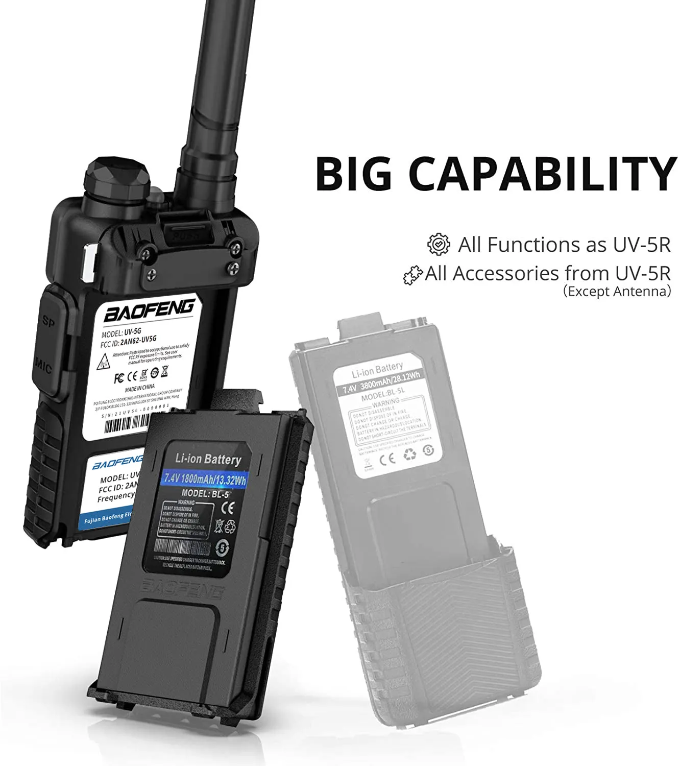 Baofeng UV-5X / UV-5G [1 Pair] GMRS Radio | 5W | Repeater Capable | NOAA Scan