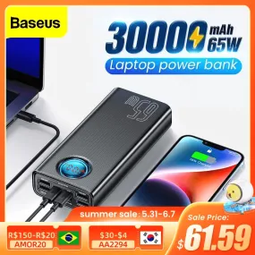 Baseus 65W 30000mAh Portable Power Bank for Fast Charging MacBook, Laptops, and Tablets