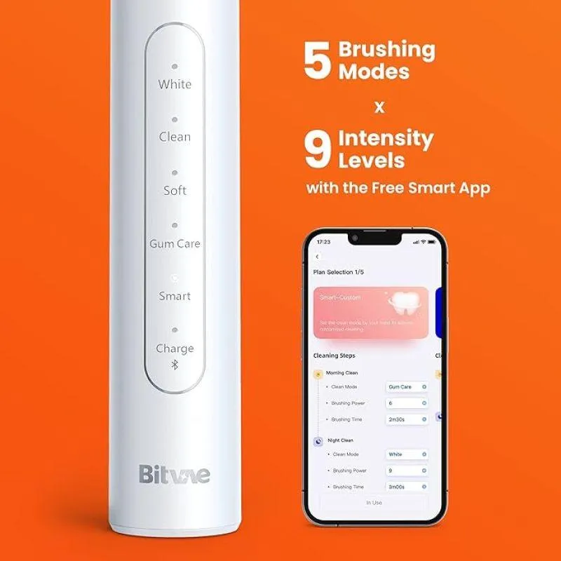 Bitvae R2 Rotating Electric Toothbrush for Adults with 8 Brush Heads, Travel Case, 5 Modes Rechargeable Power Toothbrush with Pressure Sensor, 3 Hours Fast Charge for 30 Days