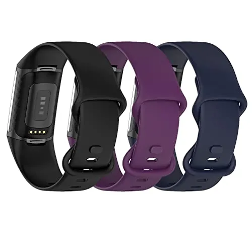 BNBIDEN [3 Pack] Sport Bands Compatible with Fitbit Charge 5 Bands Women Men, Adjustable Soft Silicone Charge 5 Wristband Strap for Fitbit Charge 5, Small