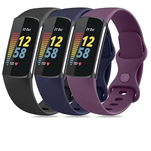 BNBIDEN [3 Pack] Sport Bands Compatible with Fitbit Charge 5 Bands Women Men, Adjustable Soft Silicone Charge 5 Wristband Strap for Fitbit Charge 5, Small