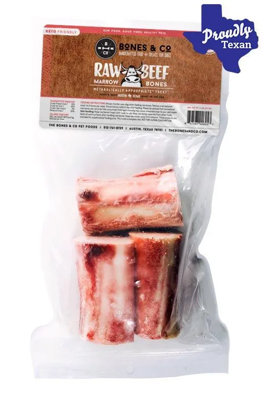 Bones and Co. Beef Marrow Bones Frozen Raw Dog Chews, 4 inch