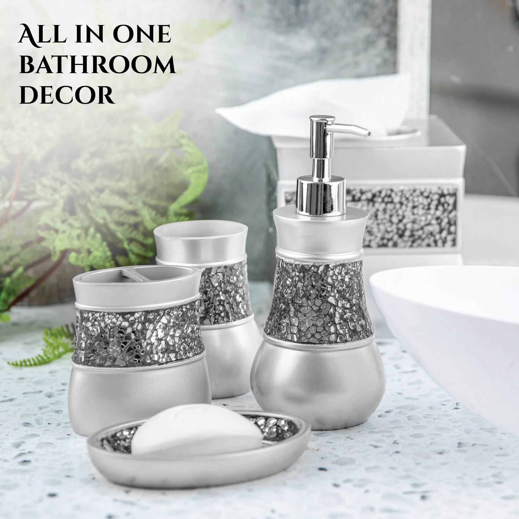 Brushed Nickel 6 Piece Toilet Brush Bathroom Accessories Set