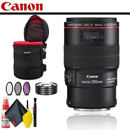 Canon EF 100mm f/2.8L Macro IS USM Lens With Lens Case, Filter Kit AND Cleaning Kit