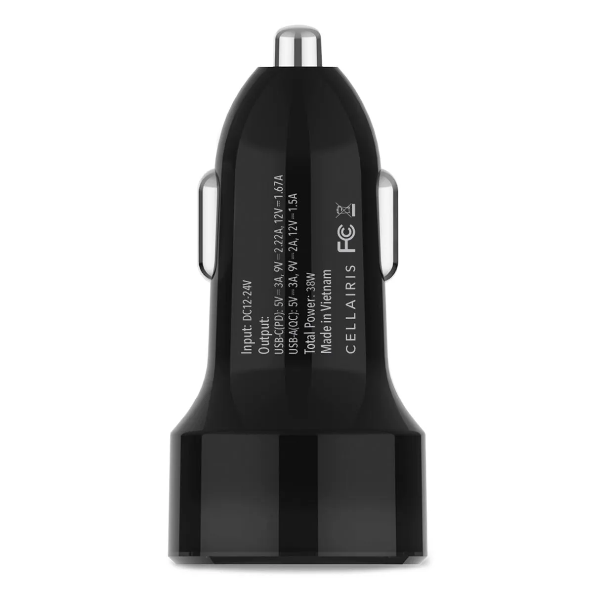 Car Charger - Dual USB-A   USB-C 38W Black Power