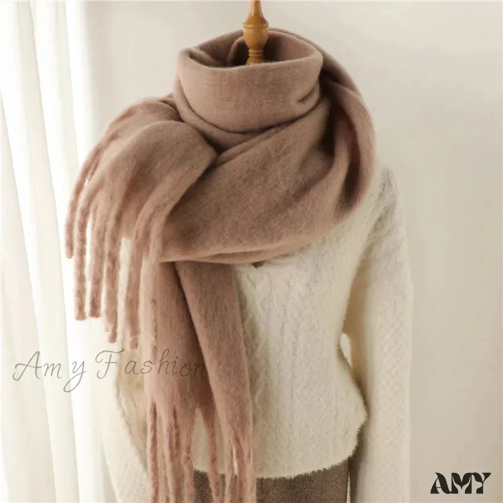 Cashmere Winter Scarf for Women - Solid Thick Soft Pashmina Wrap