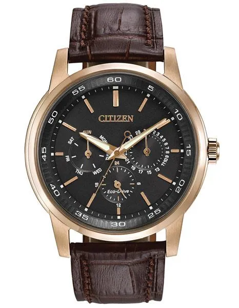 Citizen Eco-Drive Mens Dress Watch - Black Dial - Rose Gold-Tone Ion Plating