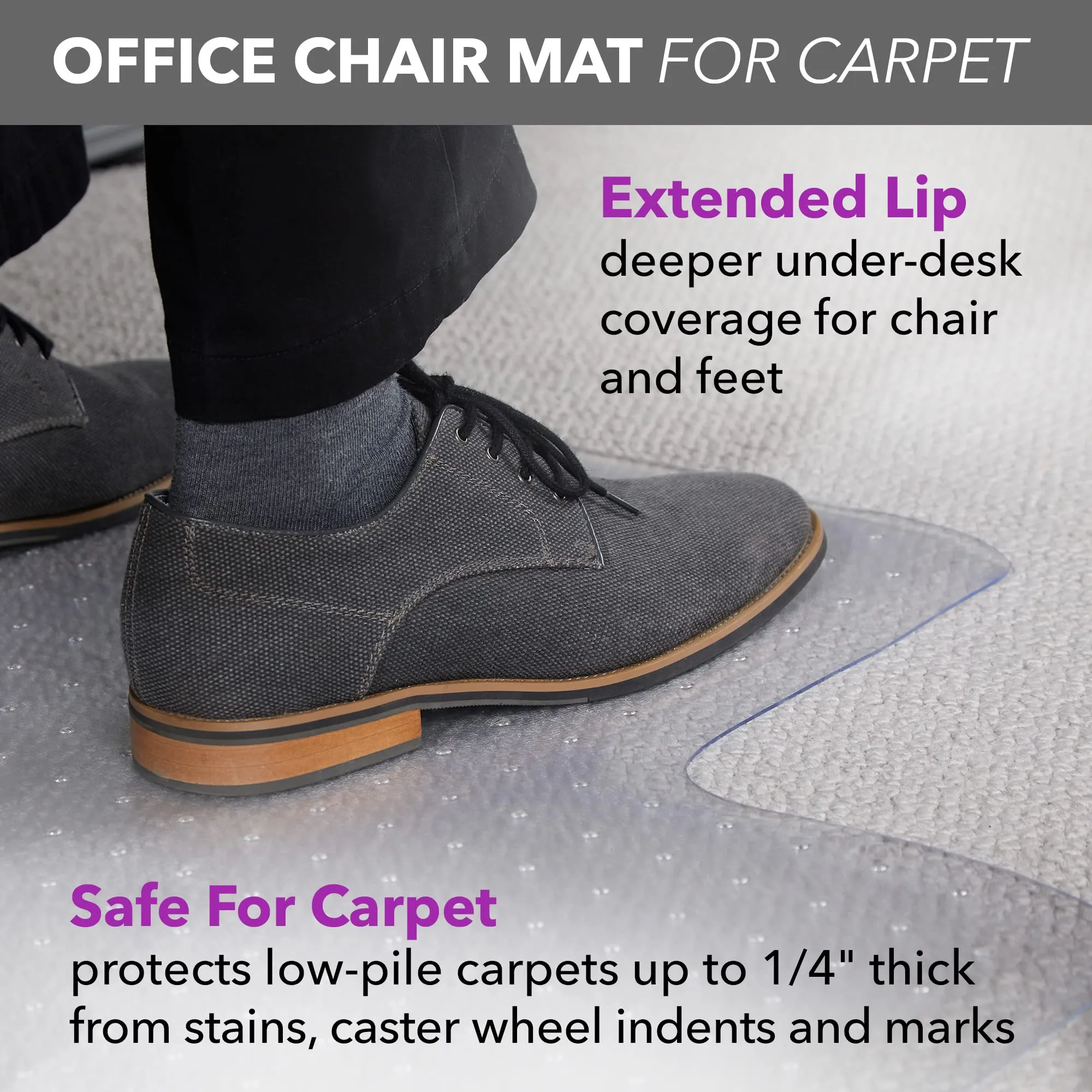 Clear Office Chair Mat for Carpeted Floors with Extended Lip 36x 48