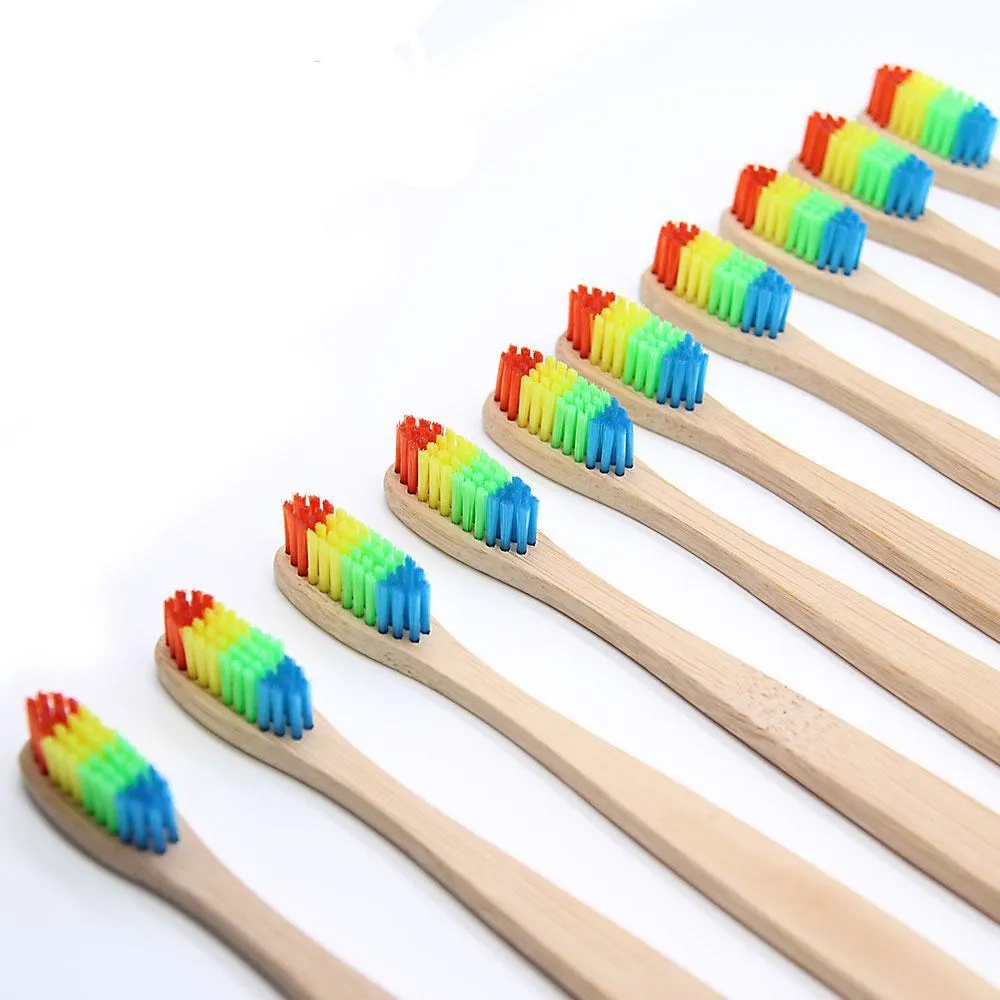 Colorful Rainbow Head Wooden Oral Care Brush